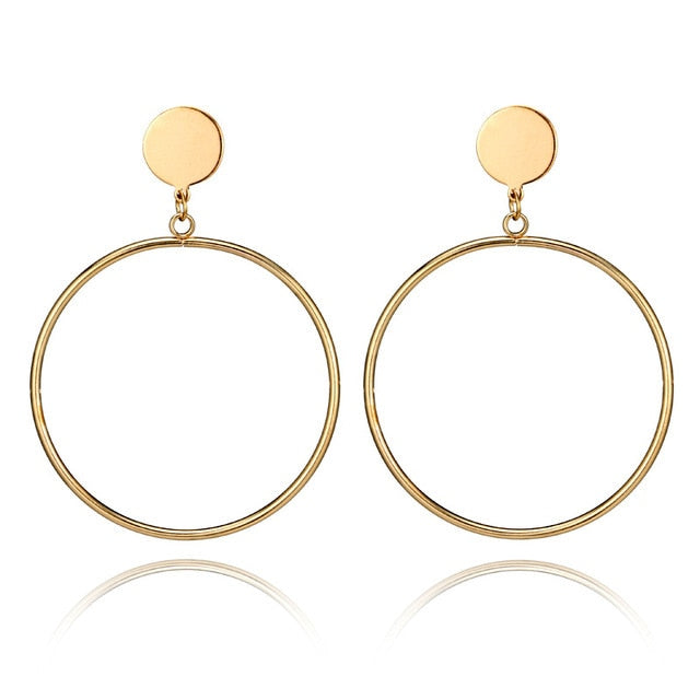 Simple fashion gold color Silver plated geometric big round Clip earrings for women fashion big hollow Ear clip jewelry