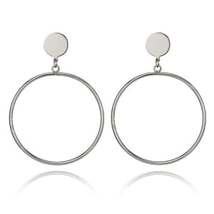 Simple fashion gold color Silver plated geometric big round Clip earrings for women fashion big hollow Ear clip jewelry