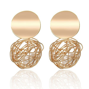 Simple fashion gold color Silver plated geometric big round Clip earrings for women fashion big hollow Ear clip jewelry