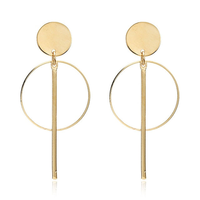 Simple fashion gold color Silver plated geometric big round Clip earrings for women fashion big hollow Ear clip jewelry