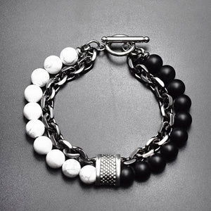 Tiger Eye B&W Stone Beaded  Gunmetal Link Chain Bracelet FW2109 - itseight