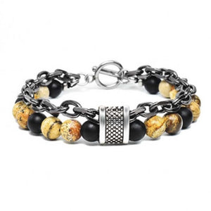 Tiger Eye B&W Stone Beaded  Gunmetal Link Chain Bracelet FW2109 - itseight